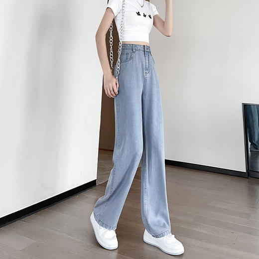 【服装鞋包】-天丝牛仔裤  新款显瘦直筒高腰拖地阔腿裤 商品图2