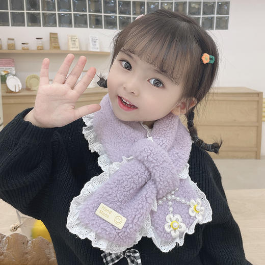 【新款韩式卡哇伊宝宝围巾】萌趣可爱蕾丝花边儿童宝宝围脖秋冬季新款交叉防寒男女童百搭围巾 商品图1