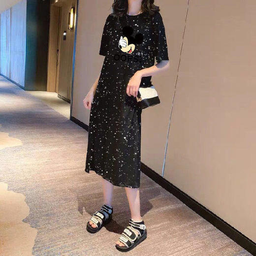 网红大码女装连衣裙2020夏季新款中长显瘦修身过膝女学生短袖裙子 商品图8