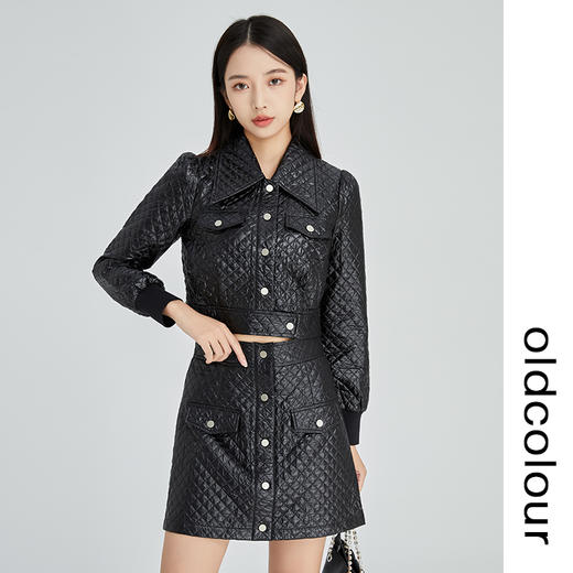 oldcolour2022冬新款黑色短款皮衣外套设计感小众帅气时尚上衣女 商品图3