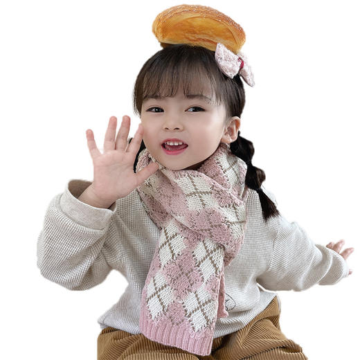 【冬季保暖 儿童围巾】2022韩国ins风秋冬季新款菱形格儿童围巾男女童潮款保暖防寒毛线宝宝围脖 商品图4