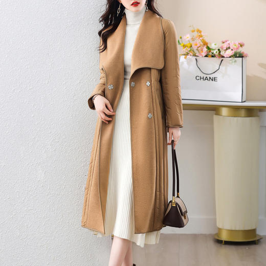 冬季90白鸭绒羽绒服大衣羊绒双面毛呢子拼接外套HR-WY609-19 商品图1