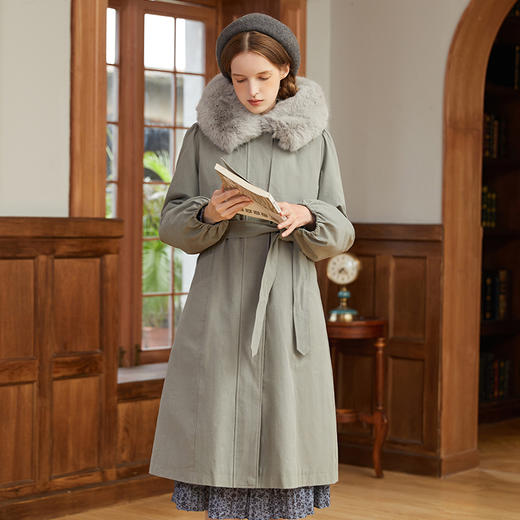 Famecoco范可儿收腰系带羽绒服女士长款过膝冬季保暖外套F228AH006 商品图2