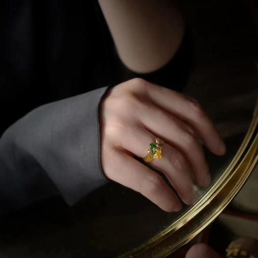 龢盒原创 福禄绵长，冰绿翡翠葫芦18k金镶钻开口戒 戒指 商品图4