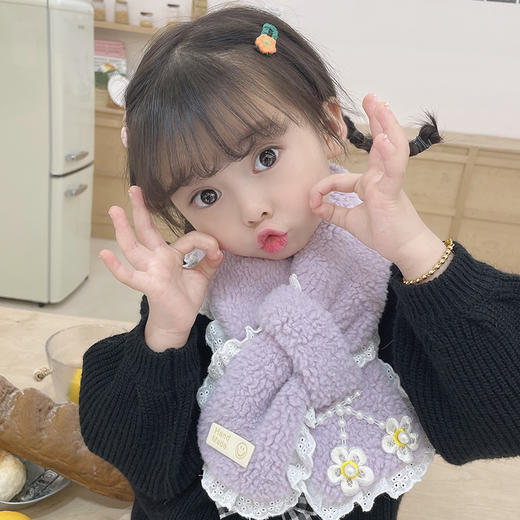 【新款韩式卡哇伊宝宝围巾】萌趣可爱蕾丝花边儿童宝宝围脖秋冬季新款交叉防寒男女童百搭围巾 商品图0