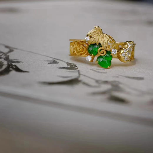 龢盒原创 福禄绵长，冰绿翡翠葫芦18k金镶钻开口戒 戒指 商品图0