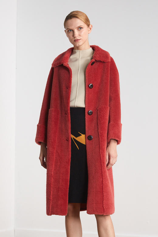 FOCALS福柯斯冬季新款直筒长款纯色羊毛泰迪熊大衣外套FYJ8K873 商品图4