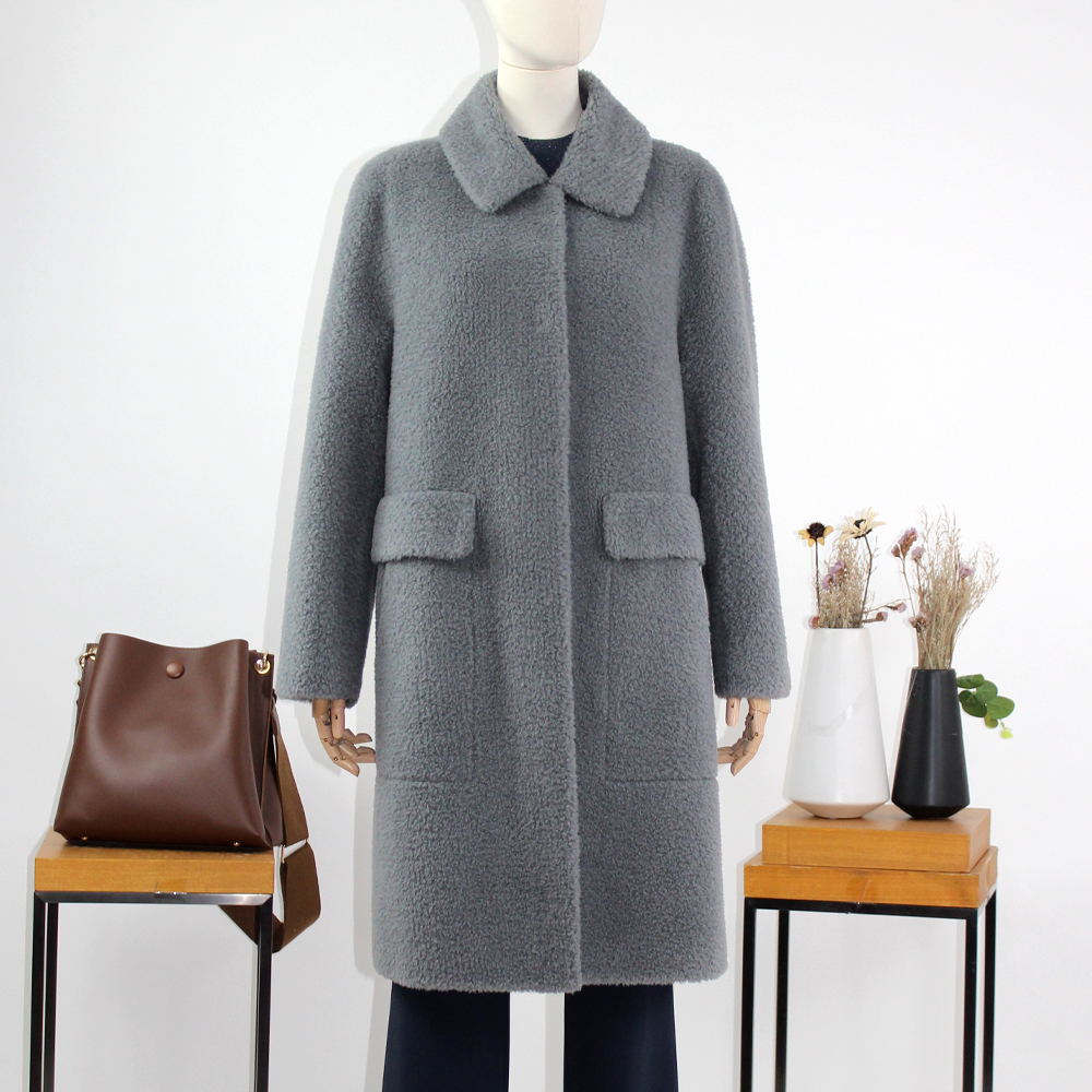 FOCALS福柯斯冬季新款直筒长款纯色羊毛泰迪熊大衣外套FRG8K759AB