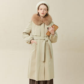 Famecoco范可儿收腰系带羽绒服女士长款过膝冬季保暖外套F228AH006