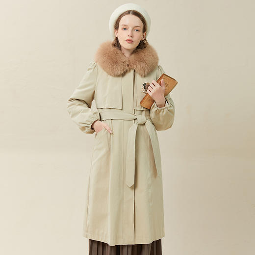 Famecoco范可儿收腰系带羽绒服女士长款过膝冬季保暖外套F228AH006 商品图0