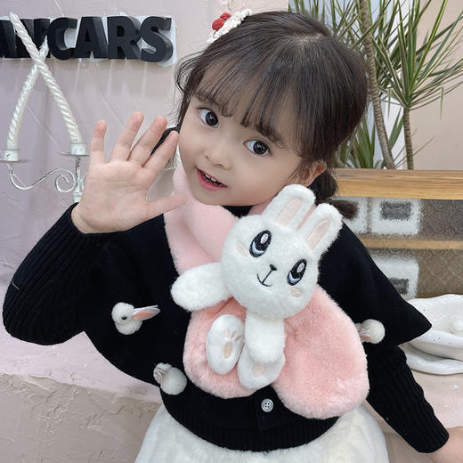 【冬天保暖！舒适！柔软！儿童男女围巾】秋冬季儿童宝宝围脖批发萌趣儿童兔子围巾韩版婴幼儿毛绒保暖披肩 商品图3