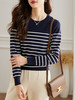 【专属特价】熙世界简约圆领条纹针织衫女秋装新款宽松慵懒套头百搭打底衫 商品缩略图2
