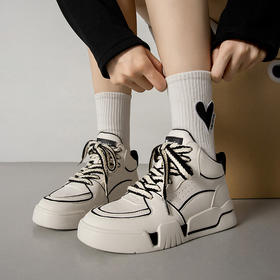 「两款配色！麦穗鞋带女鞋」鮀品秋冬新款麦穗鞋带 高帮休闲运动鞋女潮流板鞋
