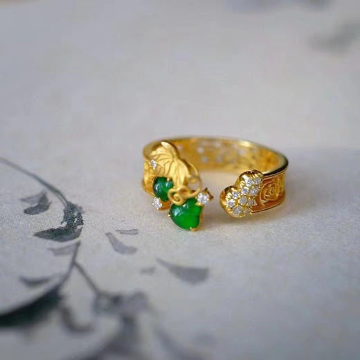 龢盒原创 福禄绵长，冰绿翡翠葫芦18k金镶钻开口戒 戒指 商品图1