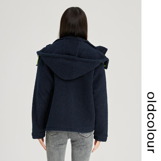oldcolour2022冬新款纯色复古宽松设计感连帽毛绒短款棉服外套女N41041110 商品图4
