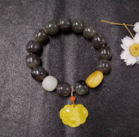 和田玉烟紫单圈-蜜蜡如意