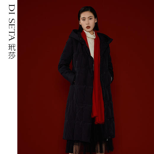 玳莎90白鸭绒连帽中长款羽绒服2022新款时尚休闲保暖纯色外套 CD41308 商品图0