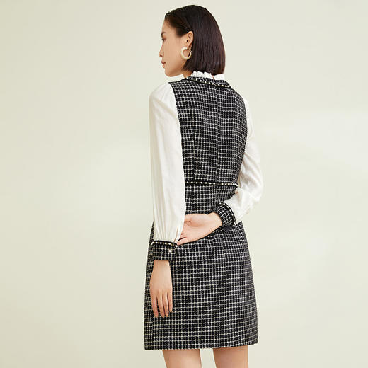 玳莎小香风泡泡袖连衣裙2022秋冬新款拼接假两件设计感粗花呢裙子 CD35301 商品图1