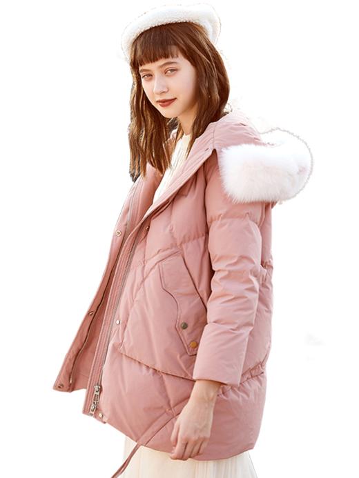 欧芮儿2019冬季新款小个子羽绒服女短款连帽带毛领修身显瘦 商品图3
