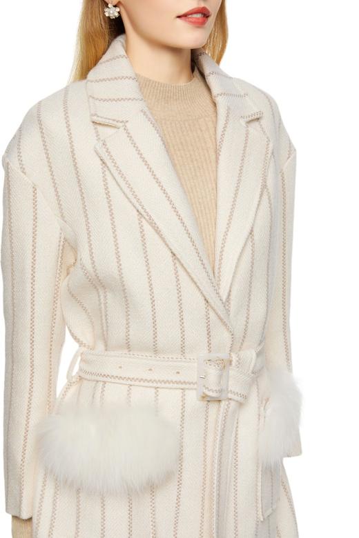 SUMMER & SAGE 毛绒装饰束腰羊毛大衣 8161 商品图3