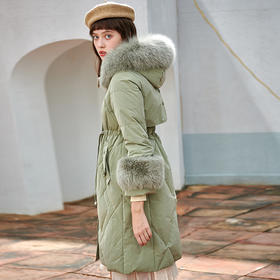 欧芮儿2019冬季新款连帽带毛领羽绒服女中长款收腰显瘦加厚保暖