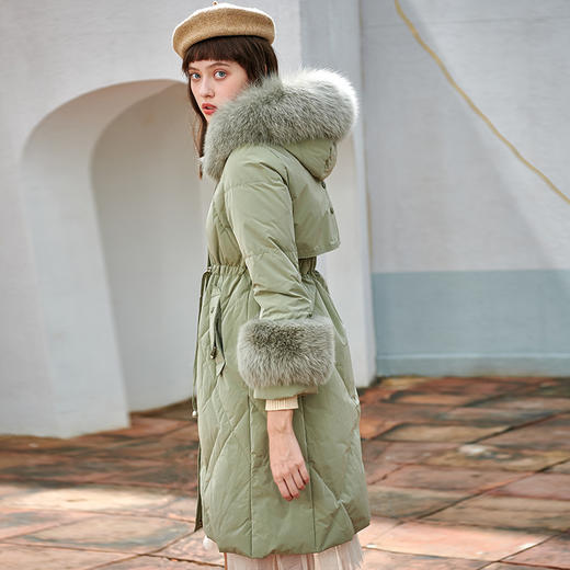 欧芮儿2019冬季新款连帽带毛领羽绒服女中长款收腰显瘦加厚保暖 商品图0