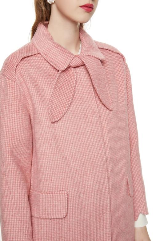 LNNNS 领口系带格纹羊毛大衣 7989 商品图2