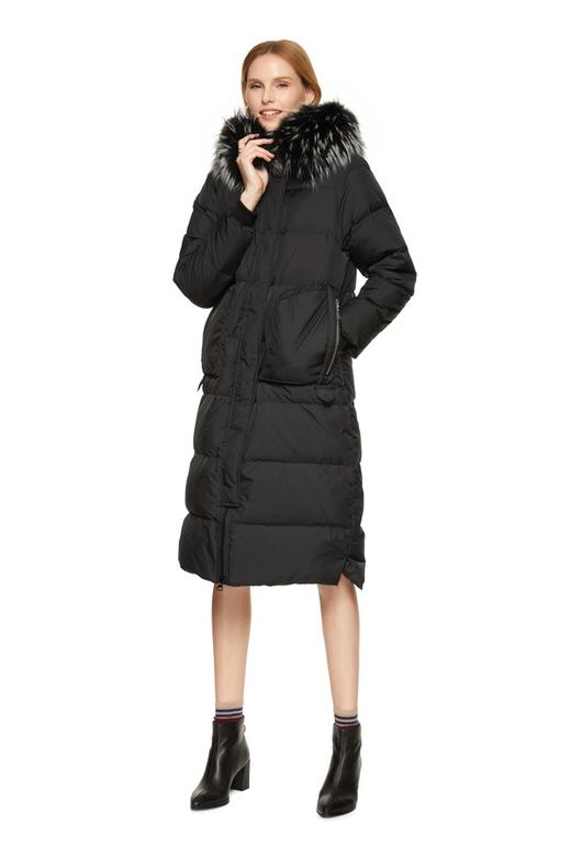 YBB 黑色毛领绗缝羽绒服 8096 商品图0