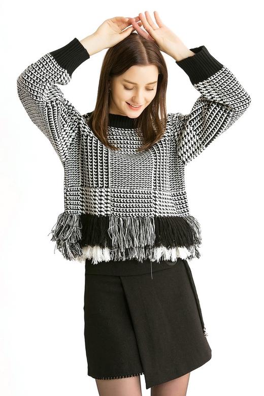 CENCH EDITION 千鸟格流苏边圆领上衣 437 商品图0