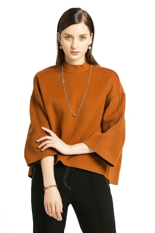 ELLA JADE 焦糖色圆领呢料上衣 228 商品图0