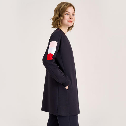 ELLE Active【舒缓极简系列】撞色棒球领针织运动外套女秋中长款休闲户外夹克 商品图1