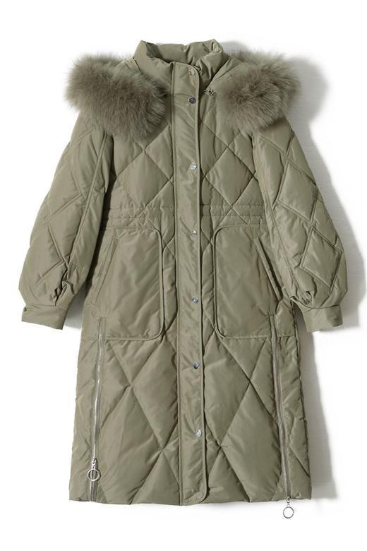 NECESSARY OBJECTS 灰绿色拉链装饰毛领羽绒服 8100 商品图3