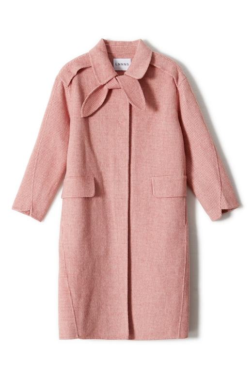 LNNNS 领口系带格纹羊毛大衣 7989 商品图3