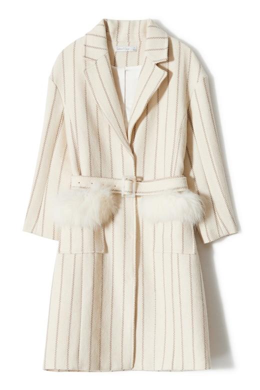 SUMMER & SAGE 毛绒装饰束腰羊毛大衣 8161 商品图4