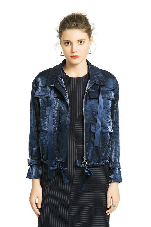 CENCH EDITION 藏蓝色缎绸面个性夹克 438 商品图1