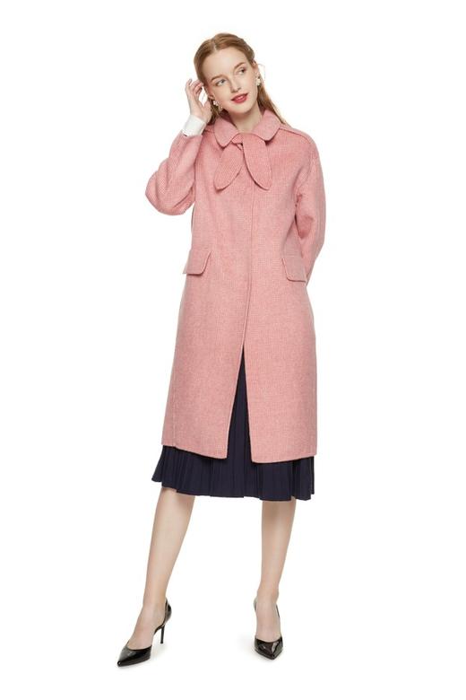 LNNNS 领口系带格纹羊毛大衣 7989 商品图0