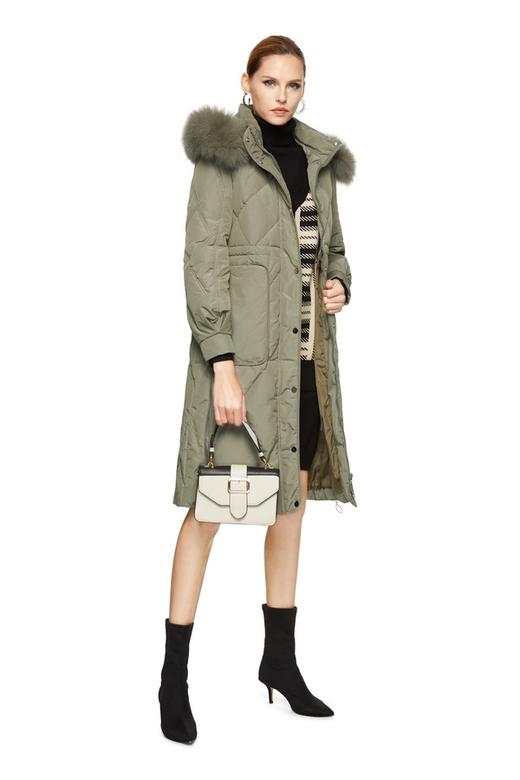 NECESSARY OBJECTS 灰绿色拉链装饰毛领羽绒服 8100 商品图4