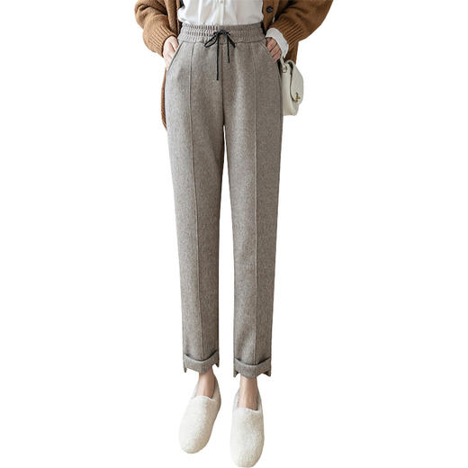 毛呢裤子女2022秋冬加绒加厚高腰宽松百搭萝卜九分烟管裤哈伦裤 商品图5