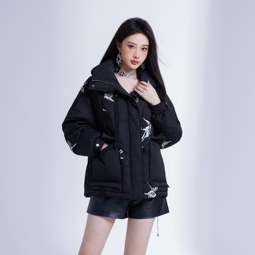 BeQueenStory【蔷薇墨客】90白鸭绒黑色宽松立领羽绒服 商品图4