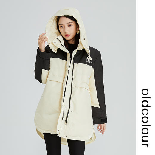 oldcolour2022年冬季新款通勤时尚双拼色连帽羽绒服女外套女 商品图2