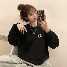 【新款上市 时尚百搭情侣装卫衣】女装笑脸图案圆领卫衣女生潮牌宽松韩版超火ins 慵懒风上衣外套