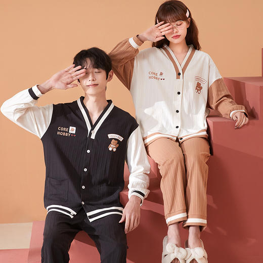 「10套可选！男女款」红腾2022秋冬长袖情侣睡衣 卡通韩版甜美女士休闲内衣可外穿家居服套装 商品图4