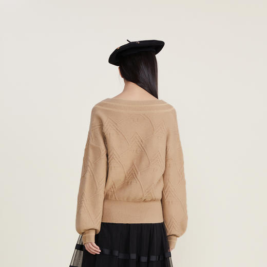 谜底2022冬季新款套头针织衫女保暖宽松短款V领复古毛衫224MZ1903 商品图2