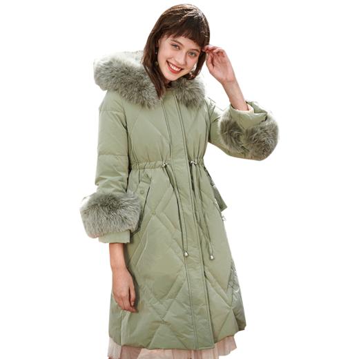 欧芮儿2019冬季新款连帽带毛领羽绒服女中长款收腰显瘦加厚保暖 商品图3