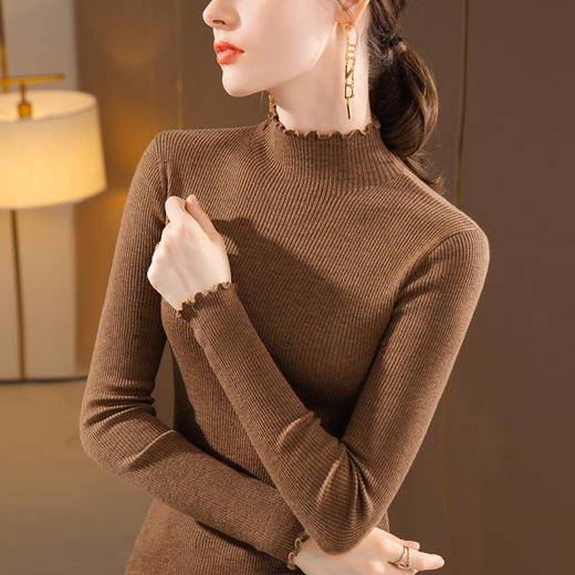 半高领针织打底衫，减龄木耳边羊毛衫SG-I2D2981 商品图4