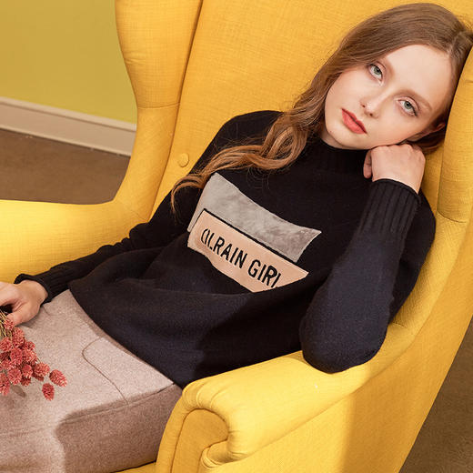 欧芮儿2017秋装宽松图案打底套头毛衣女秋冬 商品图3