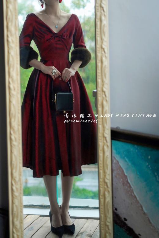 #1207【复团】喵娘精工定制《摩纳哥的黄昏》Grace Kelly复古皮草袖蜂腰红裙 商品图9
