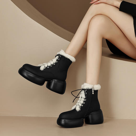 【预售5天】舒适保暖，厚底羊毛脚垫毛毛系带短靴TYM-8083 商品图11