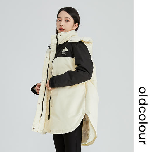 oldcolour2022年冬季新款通勤时尚双拼色连帽羽绒服女外套女 商品图1