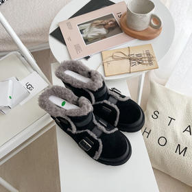 机车雪地靴-黑色